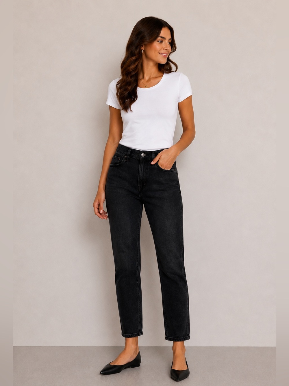 NWT Old Navy High-Waisted Wow Straight Leg Ankle Jeans in Faded Black Size 4P